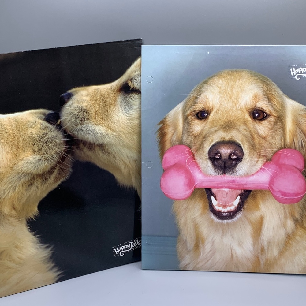 Two Vintage Happy Tails Class Act “Puppy Love” Golden Retriever Binder Folders